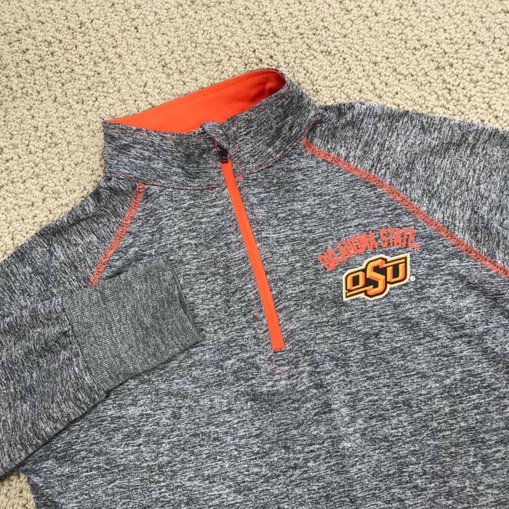 Colosseum Oklahoma State OSU Cowboys Quarter Zip Pullover Gray Orange Small